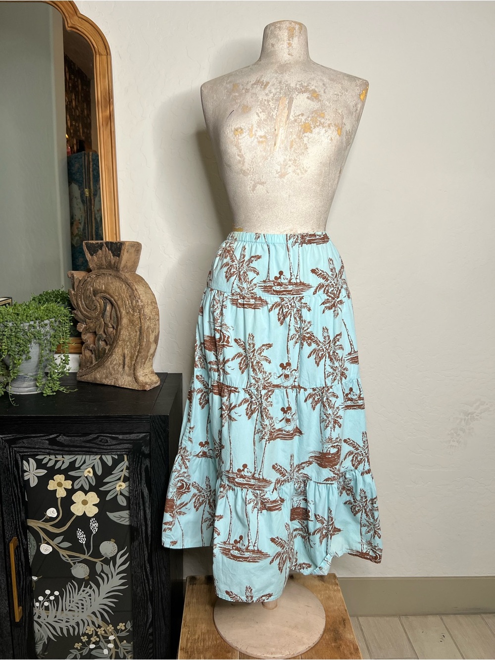 Disney Aqua Blue and Brown Tropical Maxi Skirt